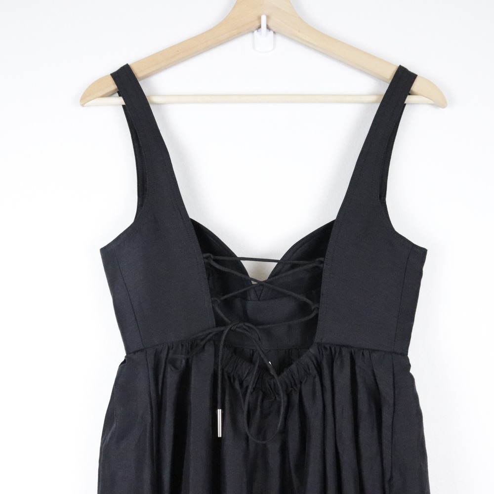 NWT Acler Sandgate Sleeveless A-Line Midi Dress Black Linen Lace Up Back 4 - Picture 6 of 12